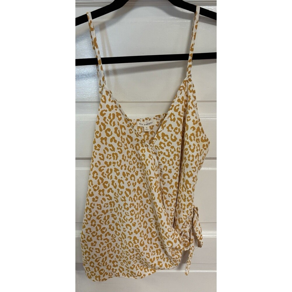 Blu Pepper Leopard Print Wrap Cami Tank Top Women’s Mustard White Tie Side Large